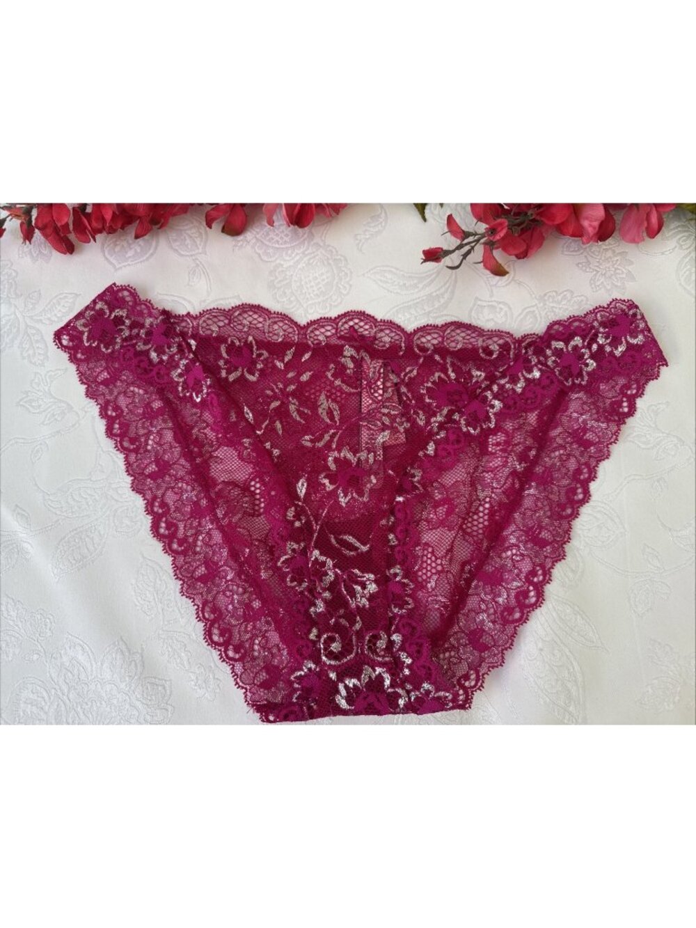 VICTORIA'S SECRET M PINK SILVER DREAM ANGELS CHEEKINI TANGA BIKINI PANTIES NWT